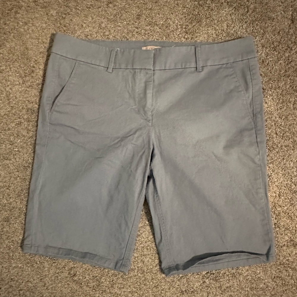 LOFT Bluish-Gray Bermuda Shorts Classic Flat Front Design